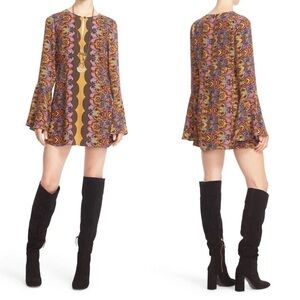 Free People Multicolor Long Flared Sleeve Mini Micro Dress Tunic Top Abstract